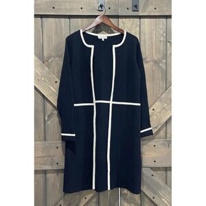 Hobbs London Long Open Cardigan Navy with Cream Trim Elegant Women's M